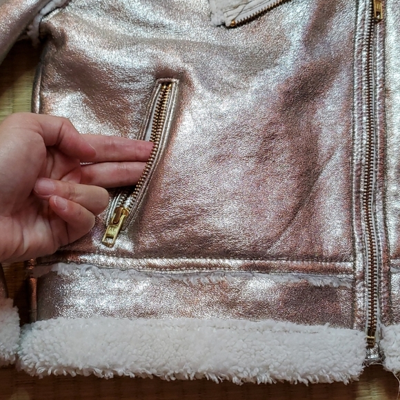 GAP Metallic Faux-Leather & Sherpa Moto Jacket - Picture 3 of 7